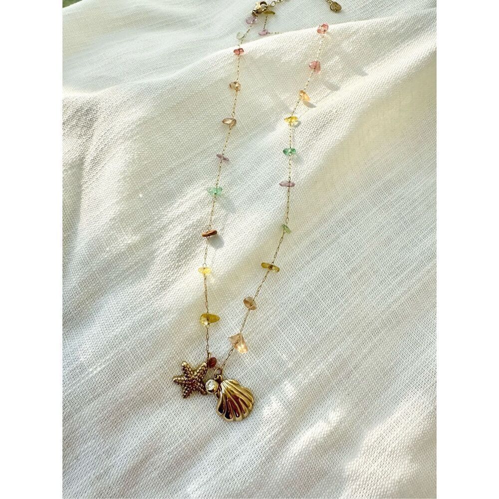 Starfish and clamshell multicolor stone beach necklace